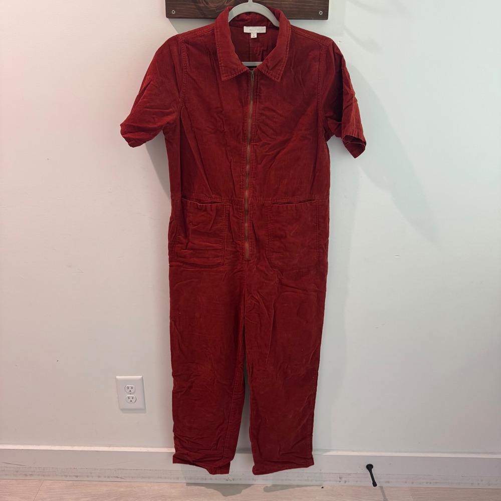 All Row Rust Red Corduroy Utility Jumpsuit Short Sleeve Zip Front PM1070 Large